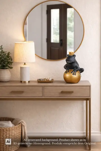 Product image 1 of the product “Frog Prince sitting on ball, approx. 30cm height, cast stone, hollow, handcrafted & coloured ”